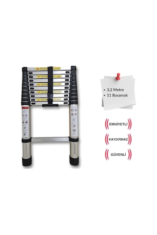 320 Cm. - 11 Basamaklı Teleskobik / Teleskopik Merdiven 320 Cm. - 11 Basamaklı Teleskobik / Teleskopik Merdiven