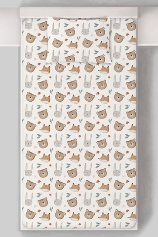 Organik Tek Kişilik Lastikli Çarşaf Seti - Sevimli Yüzler Renkli