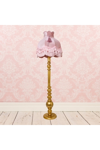 Vintage Ahşap Gold Ayak Pudra Pembe Lambader Püskül Süsleme 170x45cm Lm10422 Pembe