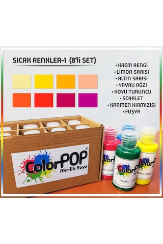 Colorpop Akrilik Hobi Boyaları 8'li Set 8 Adet 50ml Sıcak Renkler