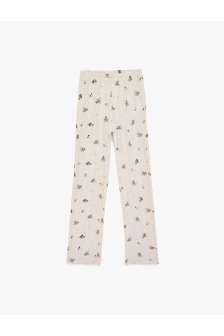 Koton Desenli Beli Lastikli Slim Fit Pijama Altı Bej Desenli 6slk40067mk Ekru Desenli