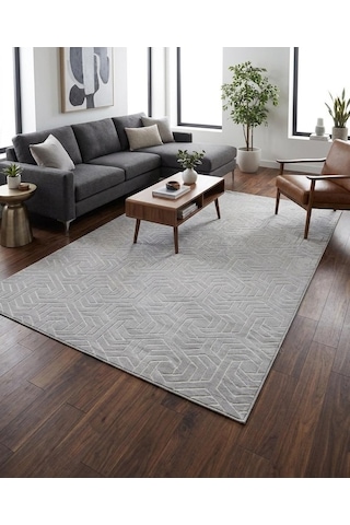 Dinar Armoni Kaymaz Tabanlı Kesme Kabartmalı Yıkanabilir Salon Koridor Mutfak Hali Gri