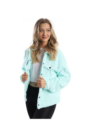 Kadın Çıt Çıt Kapamalı Kıvırcık Peluş Ceket Mint Mint Yeşili