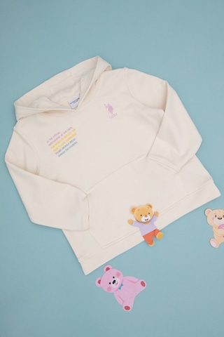 U.S. Polo Assn. Kız Çocuk Krem Kapüşonlu Sweatshirt 50290725-VR071