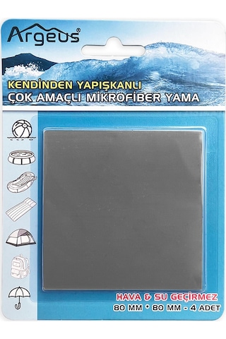 Argeus 4'lü Yapışkanlı Fiber Çadır Tamir Yaması Gri Çok Renkli