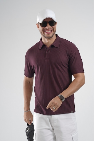 Polo Yaka Regular Kalıp Çizgili Erkek Basıc Tişört Bordo