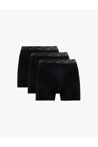 Koton Baskılı Bel Detaylı Pamuklu 3'lü Boxer Seti Siyah 6slm90032mk