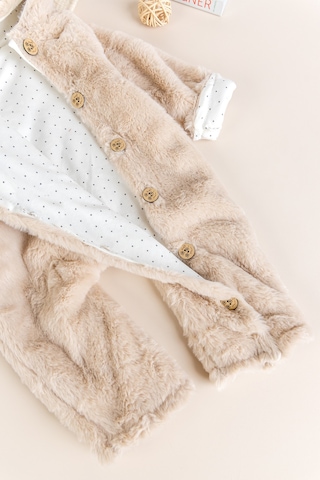 Tavşan Fiğürlü Kışlık Peluş Kız/erkek Bebek Tulum Bej