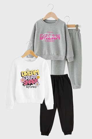 Fyk Kids Kız Çocuk 2'li Düz 0 Yaka Eşofman Takımı Gri - Beyaz