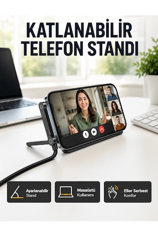 240w Type-c To Type-c Telefon Stand Özellikli Şarj Kablosu Diğer