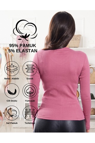 Pamuklu Kaşkorse V Yaka Body Sweatshirt, Fitilli Kumaş Likralı Bluz, Asker Yeşili Badi Gül Kurusu