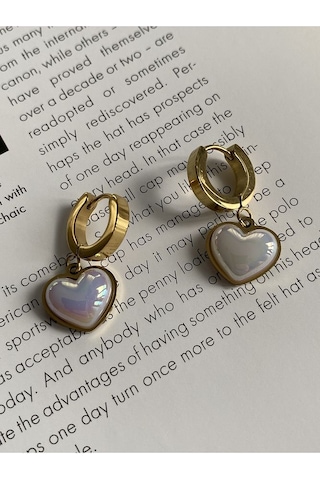 Vintage Kalp Sallantılı Çelik Kararmaz Gold Kaplama Küpe Çifti