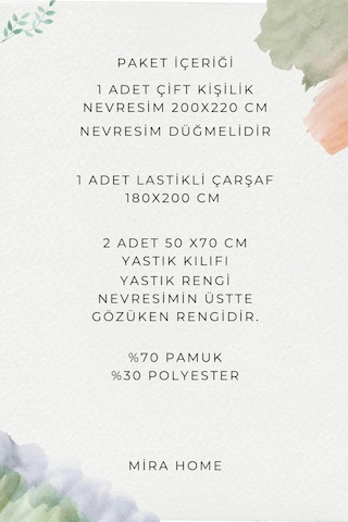 Çift Kişilik Nevresim Takımı Pamuklu Çift Taraflı Lastikli Çarşaflı Açık Yeşil
