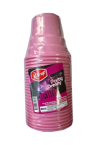 Roll-up Party Dreams Parti Davet Piknik Renkli Plastik Sert Mika Bardak - Pembe - 25'li 10 Paket Pembe