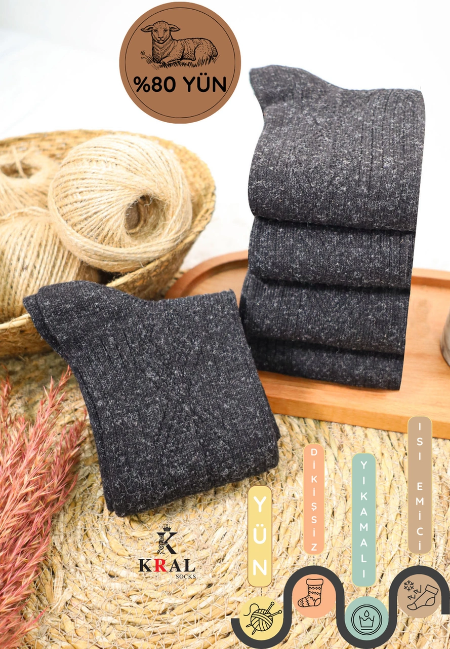 Miss Lana Ladies Socks Kışlık 5 Çift Lambswool Kadınlar Için Termal Kutulu Dikişsiz Yün Çorap Siyah