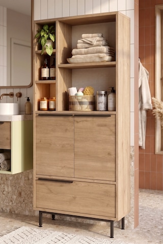 Yurudesign Ocean Banyo Dolabı Çok Amaçlı Dolap 3 Kapaklı Metal Ayaklı Sepet On9C-S Kahverengi