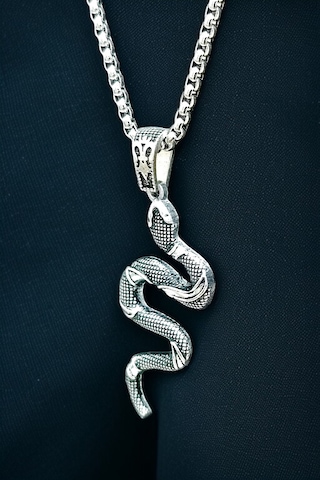 Gümüş Kaplama Krom-çelik Erkek Kolyesi California Milk Snake Yılan Madalyon Beyaz