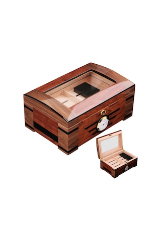 İtalyan Sediri 2 Katlı Camlı Özel Humidor Puro Kutusu ht82