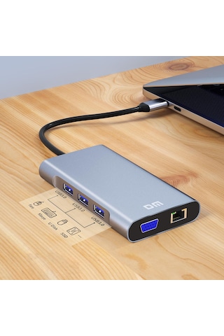 Dm Chb055 Type C To Hdmı Vga Rj45 Ethernet 3 Usb 3 0 Aux Pd Tf Sd Kart Okuyucu Dönüştürücü