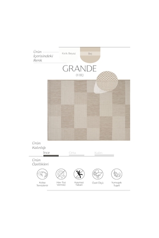 Cool Halı Grande 01 Bej Balkon Kilimi Dama Desen Halı Yolluk İnce Antre Kaymaz Tabanlı Mutfak Kilimi