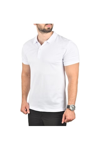 Deep Sea Deepsea Beyaz Büyük Beden Polo Yaka Tişört Nefes Alan Pamuklu Kumaş Battal Beden Erkek Tişört 2504349