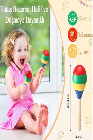 Marakas Renkli Ahşap 6 Lı Set Çıngıraklar Eğlenceli Marakas Renkli Müzik Aksesuarları Çocuk Eğitici Oyuncak