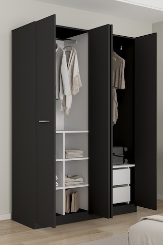 Aeka Ae-3191 Burç Aynalı 4 Kapaklı Çok Bölmeli Askılı Raflı Ve Çekmeceli 210x140x53cm Gardırop Antrasit - Antrasit