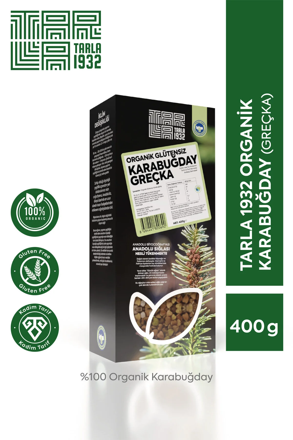 Tarla 1932 Organik Glutensiz Karabuğday Greçka Doğal & Katkısız 400 Gr