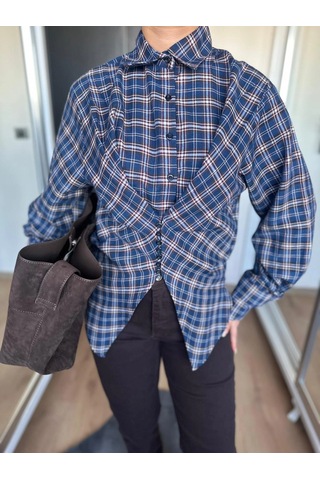 Keymoda Kadın Ekose Gömlek Lacivert Bordo Lacivert