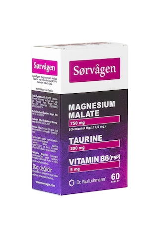 Sorvagen Magnezyum Malat, Taurin ve Vitamin B6 (P5P) 60 Tablet