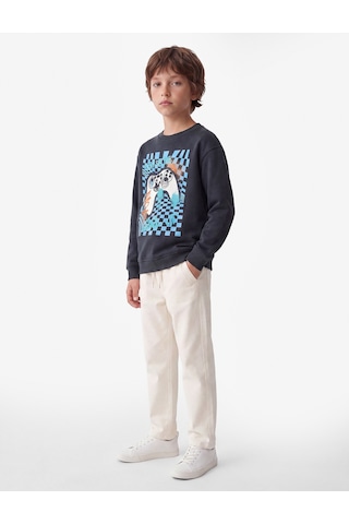 Koton Uzun Kollu Bisiklet Yaka Baskılı Şardonlu Pamuklu Sweatshirt Antrasit 7wkb10405tk