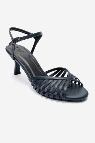 Luvishoes Danıca Lacivert Cilt İnce Bantlı Kadın Topuklu Ayakkabı