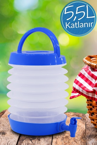 Musluklu Katlanır Su Bidonu Outdoor Akordiyon Kamp Çeşme Piknik Damacana İçecek Şişesi Kova Mavi