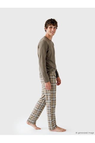 Lc Waikiki Lc Waıkıkı Kahverengi Bisiklet Yaka Uzun Kollu Erkek Pijama Üstü