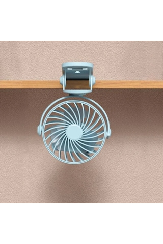 Gece Lambası Ve 720 Dönebilen Klipsli Şarjlı Vantilatör Mavi,