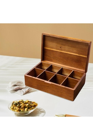 Homyl Çay Poşeti Kutusu Restoran Bar Ofis Için Bölmeli Pratik Odun