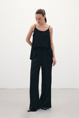 Sateen Bağcıklı Salaş Pantolon - Siyah-136378 Siyah