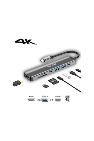 Daytona Cf08 Type C To Hdmı Sd Tf Usb 3.0 Pd Hub Çevirici Adaptör