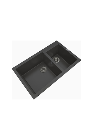 Polex Cristalüx Granit Evye P-1.75 Antrasit 1.5 Gözlü Tezgah Altı Ve Tezgah Üstü Mutfak Evyesi 81x50.5 CM