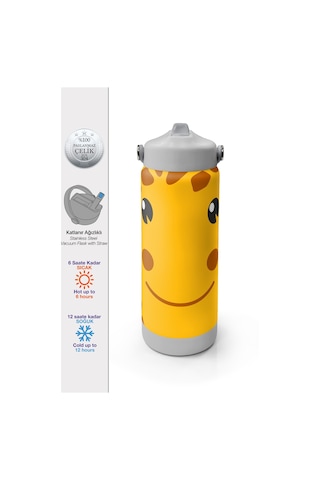 Coral High Zürafa Desenli Katlanır Ağızlıklı Çelik Termos 650 Ml 38344 Sarı