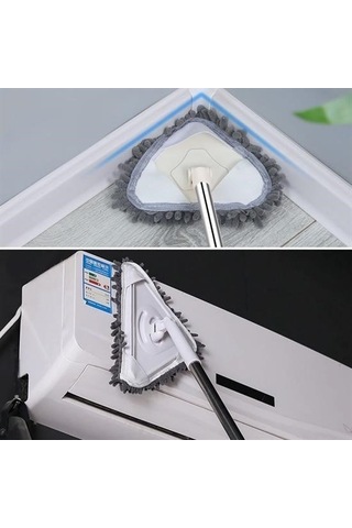 Zmc Bilişim Teleskopik Saplı 150 Cm Üçgen Mop Cam Duvar Tavan Fayans Parke Temizleyici Mop