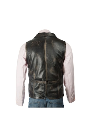 Prof Model Eskitme Yakalı Yelek Hakiki Kuzu Derisi Ayarlanabilir Arka Toka Siyah