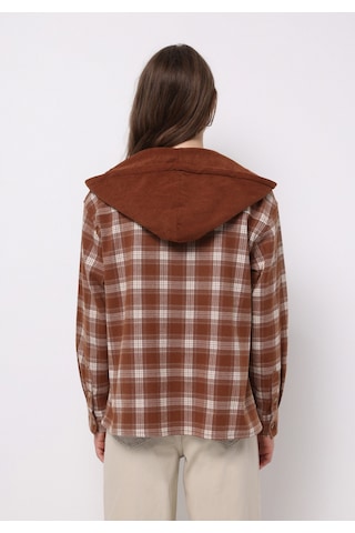 Colins Regular Fit Kapüşonlu Ekoseli Kadın Bej Uzun Kol Gömlek Cl1077251 Q1.v1 Lbr Light Brown