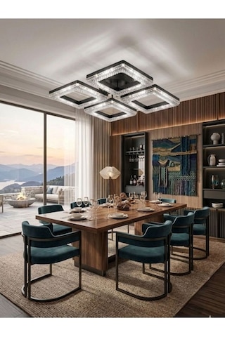 LumiaLighting Yakamoz Model Siyah Kumandalı 4"lü Ledli 3 Renk Modu Kristal Salon Mutfak Yatak Çocuk Odası Avize