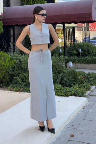 Bağlama Detaylı İkili Takım 46139-gri Gri