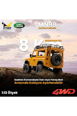 Mn Model Mn98 V2 1/12 Land Rover Defender D90 4wd Rc Model Crawler Offroad Uzaktan Kumandalı Araba Truck Rtr Lisanslı Sarı+dahili Işık Seti