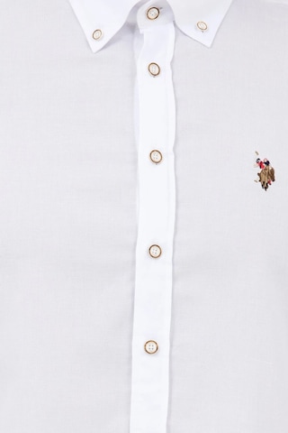 U.S. Polo Assn. Erkek Düğmeli Yaka Slim Fit Uzun Kollu %100 Pamuk Beyaz