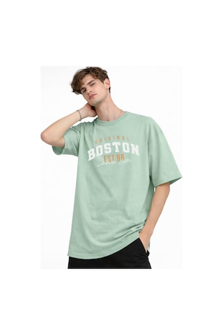 Misa Tahtakale Boston - Baskılı Oversize Tişört Su Yesılı Çok Renkli