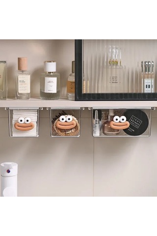 Kosona Banyo Dolap Organizer - Cam Silgi, Kozmetik, Q-tip Saklama Kutusu - Delmezsiz Montaj - Şeffaf Küçük Boy + Sakal Burun Yapıştırıcı Diğer