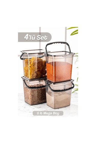 4'lü Un Ve Bakliyat Kabı 6 Litre Platin Antrasit